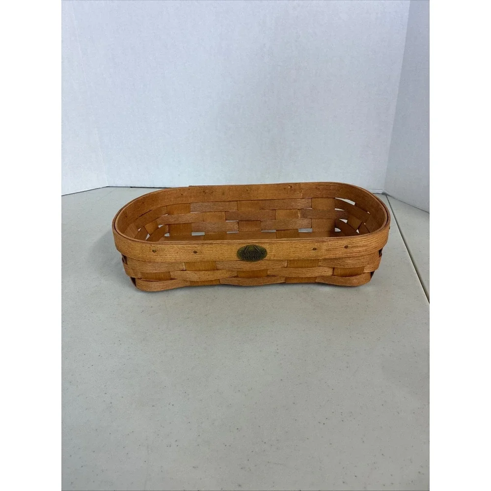 Peterboro Basket Co Handwoven Ash Wood Rectangular Storage Made in USA Brass
